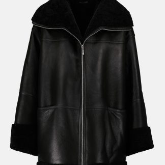 Toteme Giubbotto in pelle foderato in shearling di colore nero