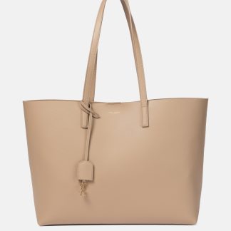 Saint Laurent Shopping E/W borsa in pelle beige